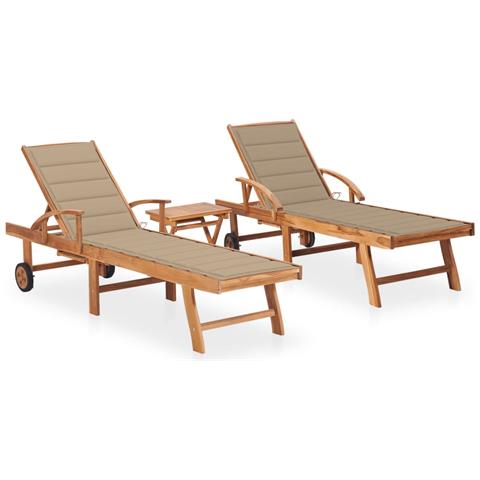 Sdraio 2 pz con Tavolo e Cuscino in Legno Massello di Teak - Foto 1
