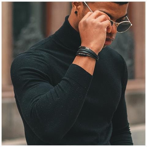 Bracciale in Pelle per Uomo, ""Brave"", 17cm, Nero - Foto 2