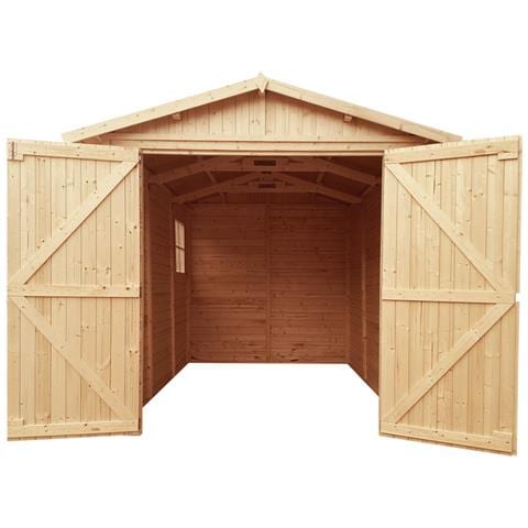 Garage In Legno 6 M2 - Magazzino Con Finestre - A222x320x244 Cm - In Pannelli In Legno Naturale - Capanno Da Giardino - Timbela M105 - Foto 1