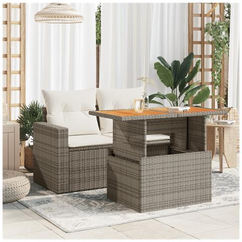 Tavolo Giardino Grigio 100x55x73 Cm Polyrattan E Legno Acacia - Foto 3