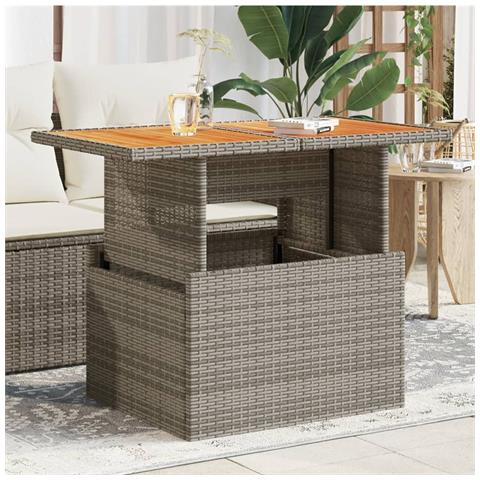 Tavolo Giardino Grigio 100x55x73 Cm Polyrattan E Legno Acacia - Foto 1