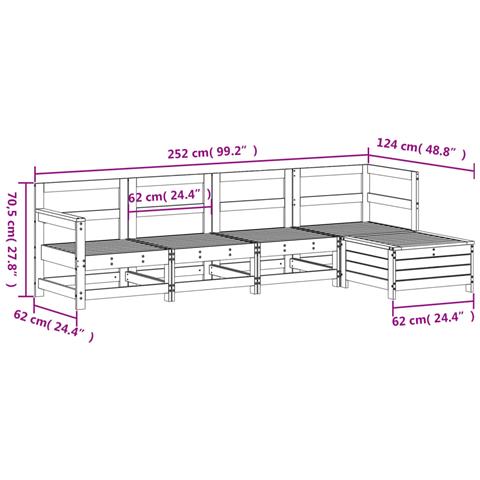 Set Salotto da Giardino 5 pz Bianco in Legno Massello di Pino - Foto 2