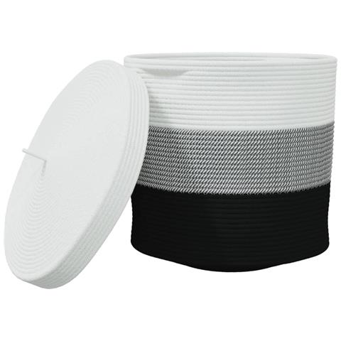 Cestino Portaoggetti Con Coperchio Bianco Nero 40x35cm Cotone - Foto 2