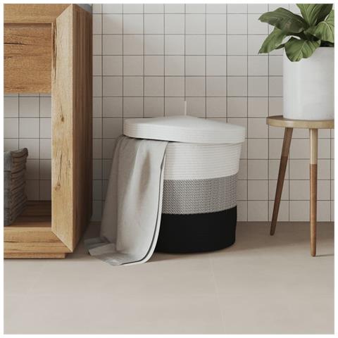 Cestino Portaoggetti Con Coperchio Bianco Nero 40x35cm Cotone - Foto 3