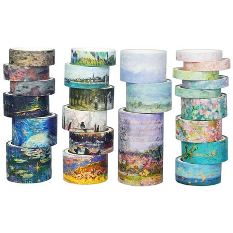 Set Di 10 Washi Tape Neri Con Lamina Oro, Nastro Adesivo Decorativo Multicolor - Foto 1