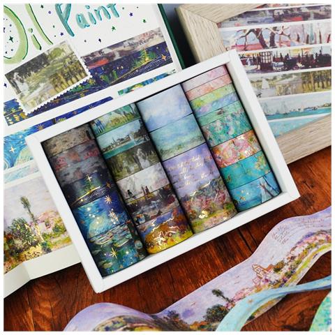 Set Di 10 Washi Tape Neri Con Lamina Oro, Nastro Adesivo Decorativo Multicolor - Foto 2