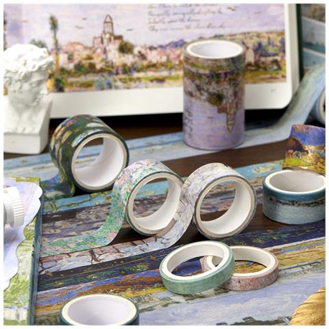 Set Di 10 Washi Tape Neri Con Lamina Oro, Nastro Adesivo Decorativo Multicolor - Foto 6