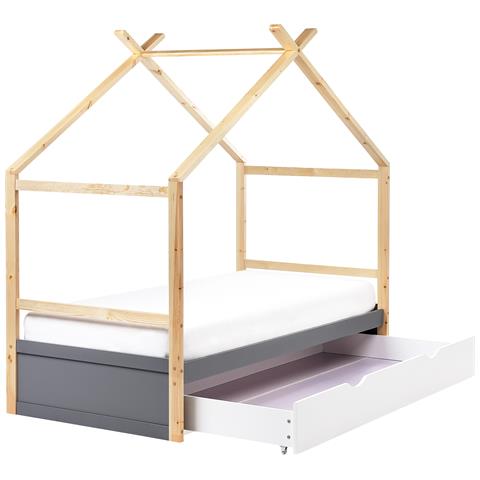 Letto Per Bambini Casa Legno Di Pino Orgeval 90 X 200 Cm Con Contenitore Grigio - Foto 2