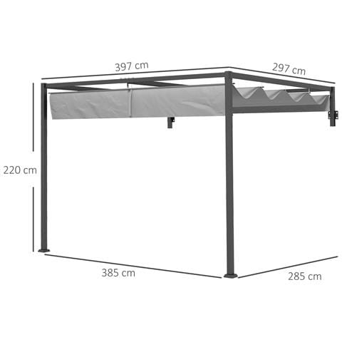 Pergola Gazebo 3x4 m con Tettuccio Retrattile e Fori di Drenaggio, in Acciaio e Poliestere, Grigio - Foto 6