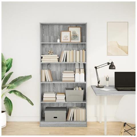 Libreria Grigio Sonoma 80x24x176 Cm In Legno Multistrato - Foto 3