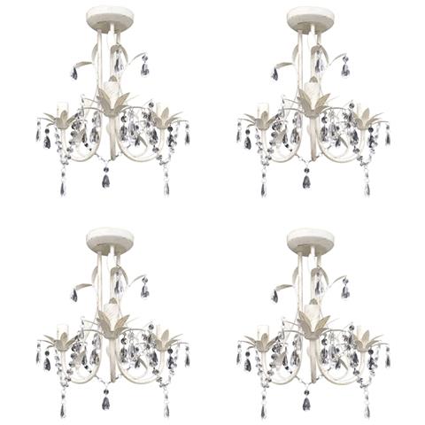 Lusso Casadino -  Lampadario Con Pendenti In Cristallo 4 Pz Bianco Elegante - Foto 2