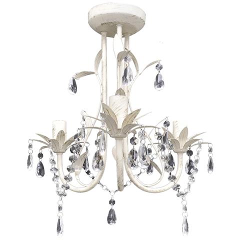 Lusso Casadino -  Lampadario Con Pendenti In Cristallo 4 Pz Bianco Elegante - Foto 1