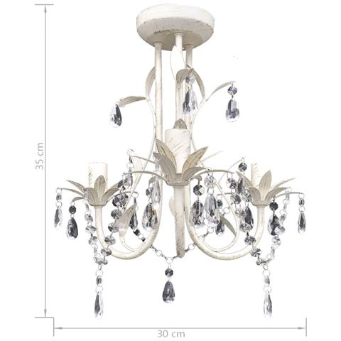 Lusso Casadino -  Lampadario Con Pendenti In Cristallo 4 Pz Bianco Elegante - Foto 6