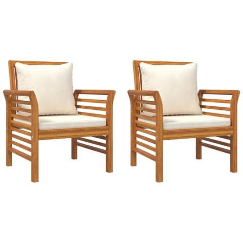 Poltrone Con Cuscini Bianco Crema 2 Pz Legno Massello Di Acacia - Foto 1