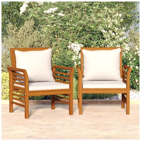 Poltrone Con Cuscini Bianco Crema 2 Pz Legno Massello Di Acacia - Foto 8