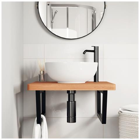 Ripiano A Parete Per Lavabo In Acciaio E Massello Di Faggio - Foto 2