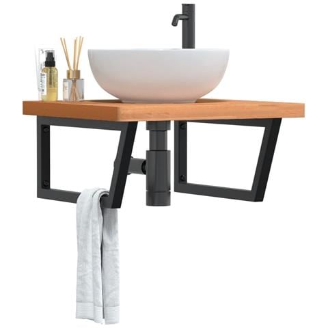 Ripiano A Parete Per Lavabo In Acciaio E Massello Di Faggio - Foto 8