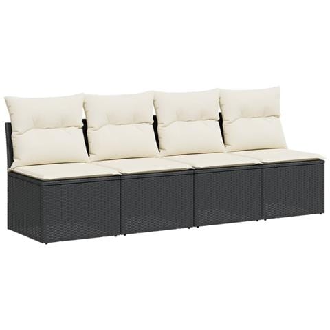 Divano Da Giardino Con Cuscini A 4 Posti Nero In Polyrattan - Foto 1