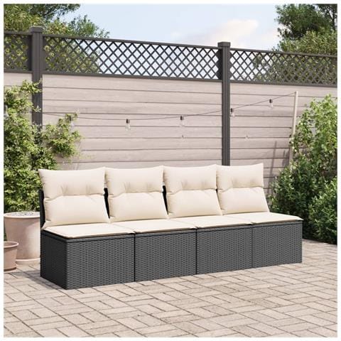 Divano Da Giardino Con Cuscini A 4 Posti Nero In Polyrattan - Foto 2