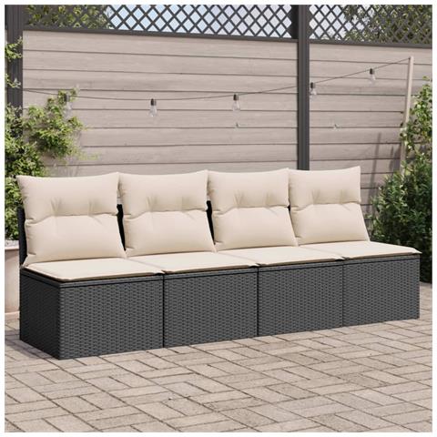Divano Da Giardino Con Cuscini A 4 Posti Nero In Polyrattan - Foto 8