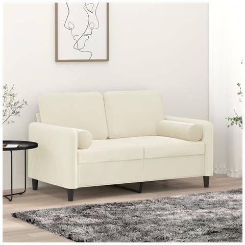 Divano a 2 Posti con Cuscini Crema 120 cm in Velluto - Foto 2