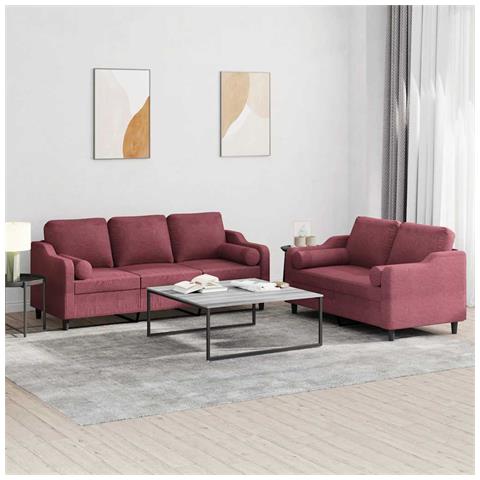 Set di Divani 2 pz con Cuscini Rosso Vino in Tessuto - Foto 2