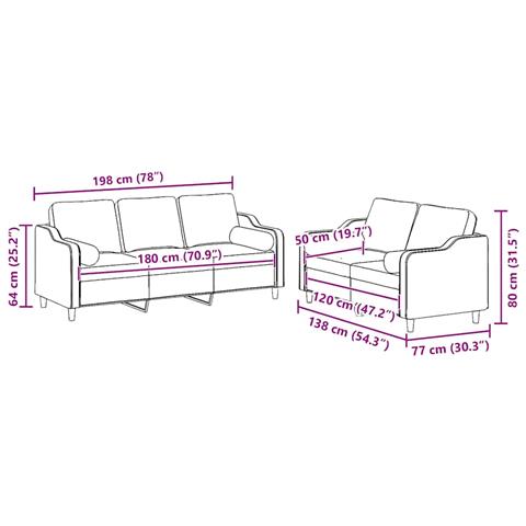 Set di Divani 2 pz con Cuscini Rosso Vino in Tessuto - Foto 8