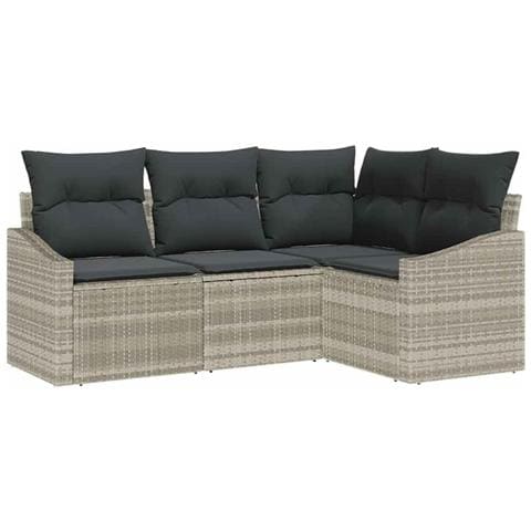 Set Divano da Giardino 4 Pezzi con Cuscini Grigio Chiaro Polyrattan - Foto 1