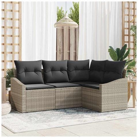 Set Divano da Giardino 4 Pezzi con Cuscini Grigio Chiaro Polyrattan - Foto 2