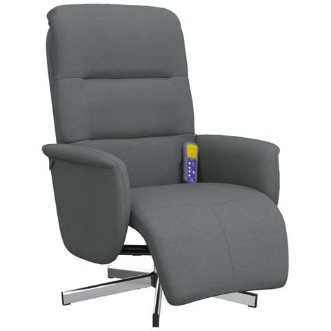 Poltrona Reclinabile Massaggio Poggiapiedi Grigio Scuro Tessuto - Foto 1