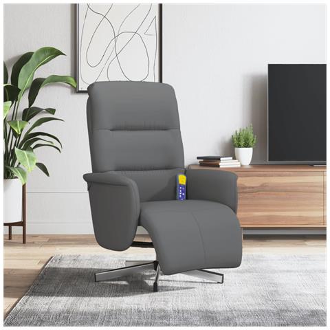Poltrona Reclinabile Massaggio Poggiapiedi Grigio Scuro Tessuto - Foto 2