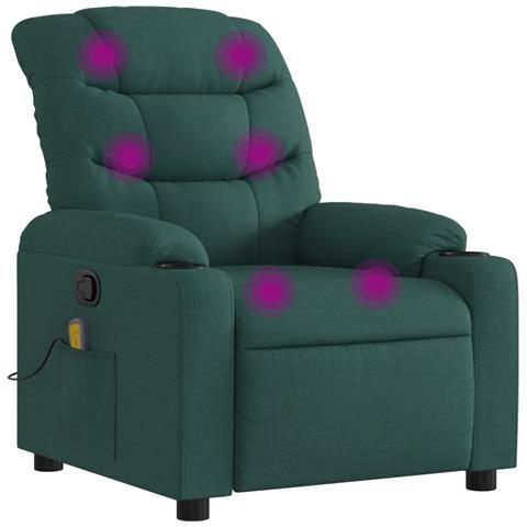 Poltrona Massaggiante Reclinabile Verde Scuro in Tessuto - Foto 1