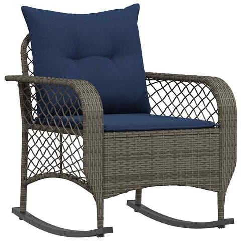 Sedia a Dondolo da Giardino con Cuscini in Polyrattan Grigio - Foto 1