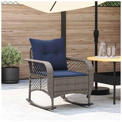 Sedia a Dondolo da Giardino con Cuscini in Polyrattan Grigio - Foto 2