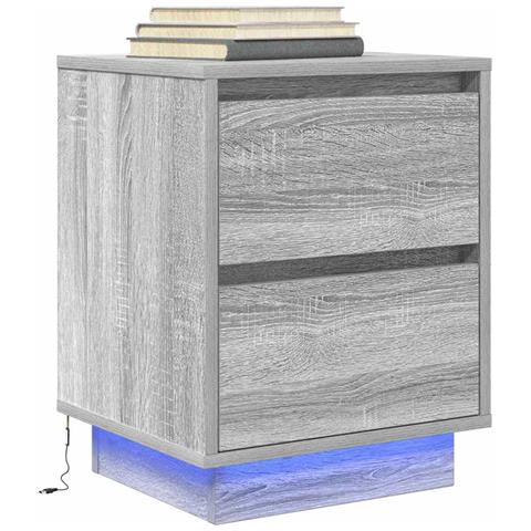 Comodino con Luci LED Grigio Sonoma 38x34x50 cm - Foto 2