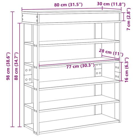 Scarpiera Grigio Sonoma 80x30x98 cm in Legno Multistrato - Foto 9