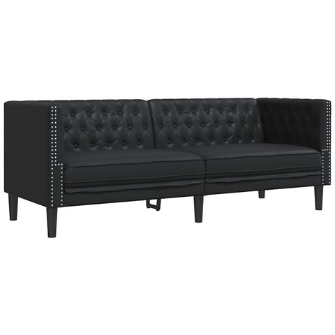 Divano Chesterfield Nero 194 x 74.5 x 70.5 cm Pelle sintetica - Foto 1
