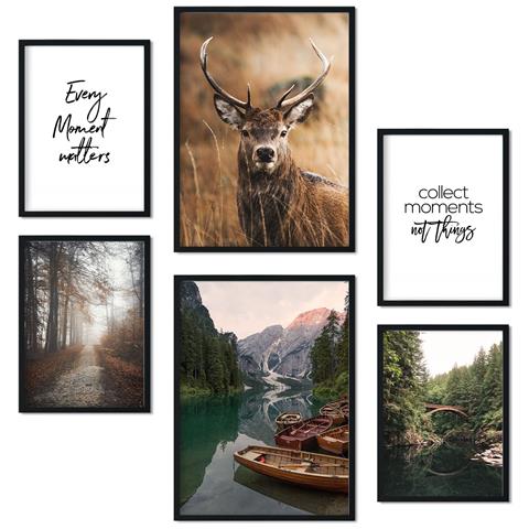 Set Di 6 Stampe Immagini Della Natura Invernale, Stampe Artistiche Da Parete, Poster, Decorazioni, Design D'interni Nella Galleria D'arte A3 & A4 Cornice Nera - Foto 1