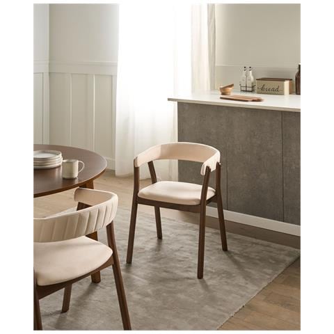 Set Di 2 Sedie Da Pranzo Mylo Tessuto Bianco Sporco /marrone Scuro - Foto 1
