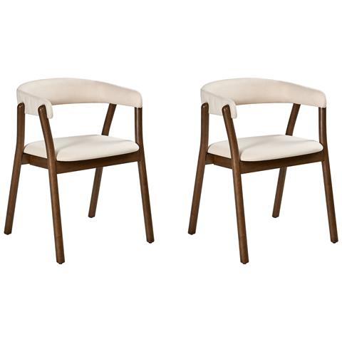 Set Di 2 Sedie Da Pranzo Mylo Tessuto Bianco Sporco /marrone Scuro - Foto 2