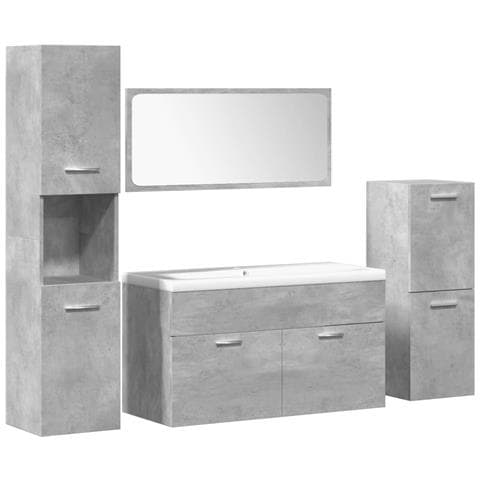Set Mobili da Bagno 5 pz Grigio Cemento in Legno Multistrato - Foto 1