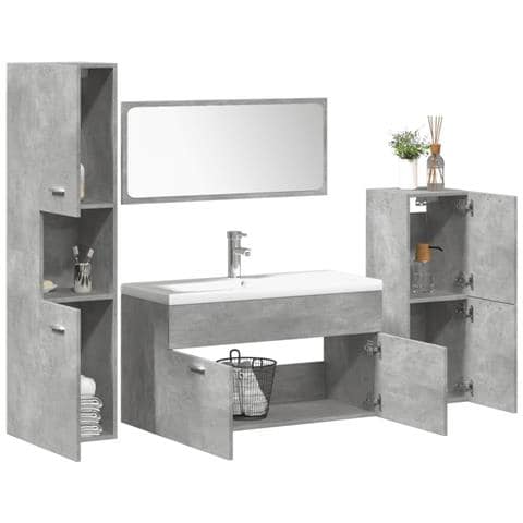 Set Mobili da Bagno 5 pz Grigio Cemento in Legno Multistrato - Foto 2