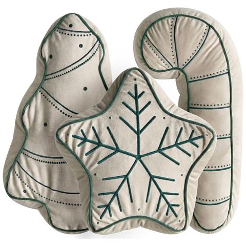 Set Di 3 Cuscini Decorativi Jollytrio Velluto 35 X 70 Cm 40 X 60 Cm 40 X 40 Cm Beige Chiaro Modello Natalizio - Foto 2