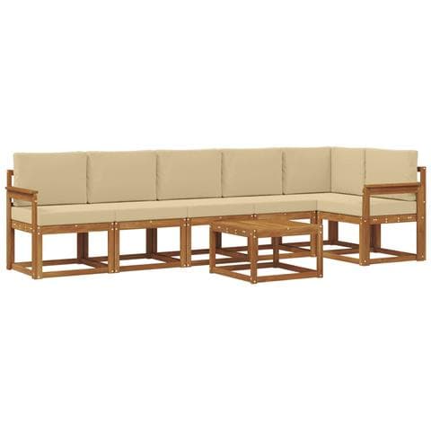 Set di divani da esterno con cuscino 7 pcs Naturale e Beige - Foto 1