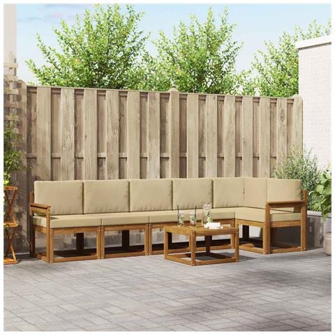 Set di divani da esterno con cuscino 7 pcs Naturale e Beige - Foto 2