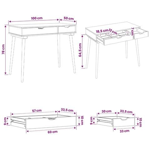 Tavolo da Trucco FAUSKE Bianco 100 x 50 x 78 cm - Foto 7