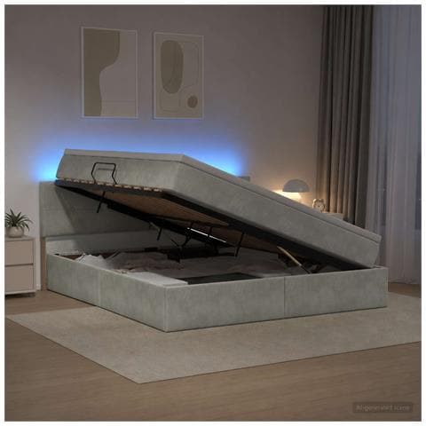 Letto con contenitore LED e materasso Grigio Chiaro - Foto 2