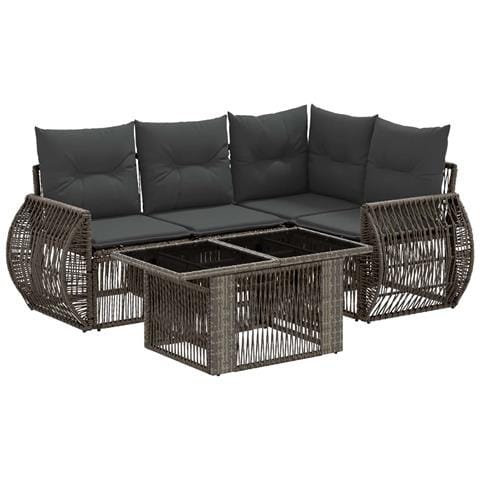 Set Divano da Giardino 5 pz Grigio e Grigio Scuro polyrattan - Foto 1