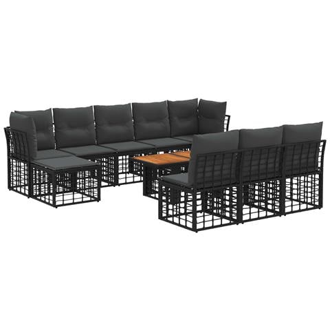 Set Divano da Giardino 11 pz Nero e Grigio scuro polyrattan - Foto 1