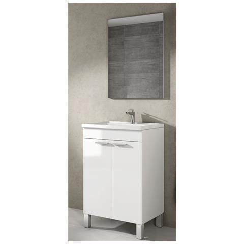 Mobile A Terra 50 Cm Bianco Lucido Con Specchio - Bianco Lucido Standard - Foto 2